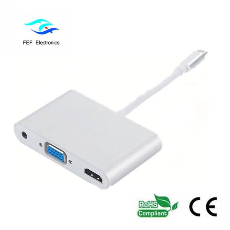 mini displayport / USB 3.1 typ c till HDMI + VGA kvinna + ljudkod: FEF-DPIC-016