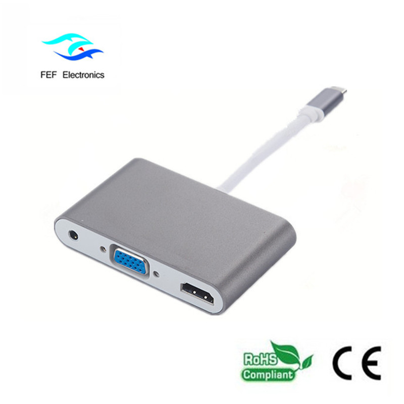 mini displayport / USB 3.1 typ c till HDMI + VGA kvinna + ljudkod: FEF-DPIC-016