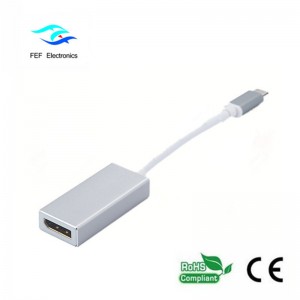 USB TYPE-C för Displayport kvinnlig omvandlare Metallfodralskod: FEF-USBIC-004