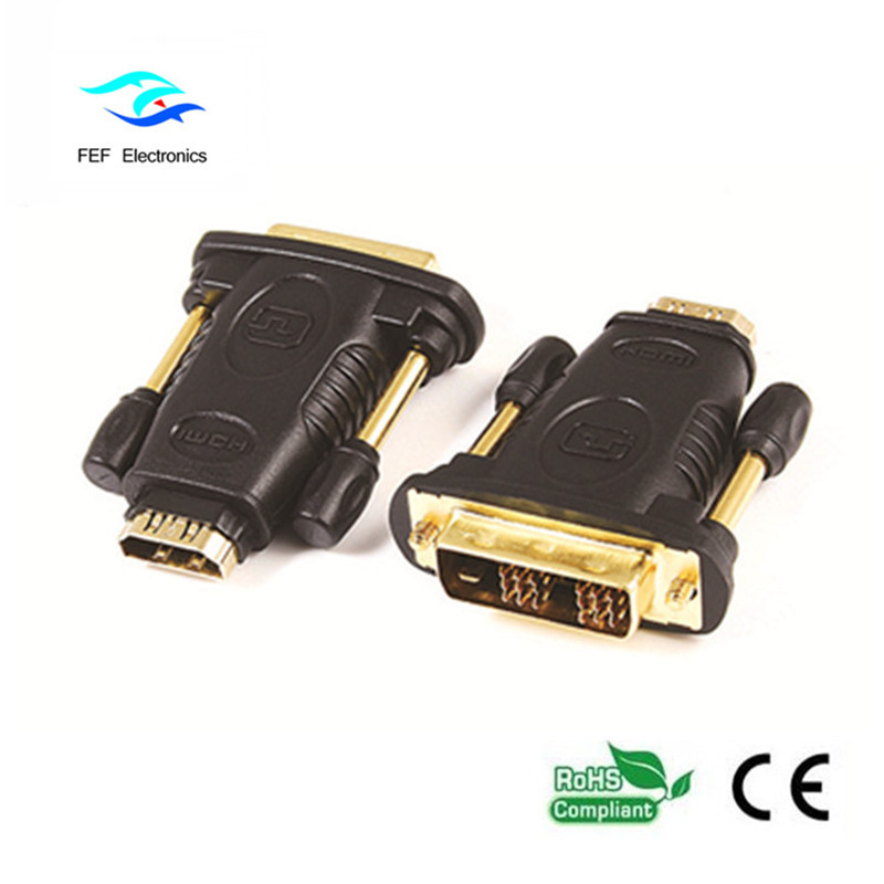 DVI (24 + 1) hane till HDMI hona adapter guld / nickel kod: FEF-HD-005
