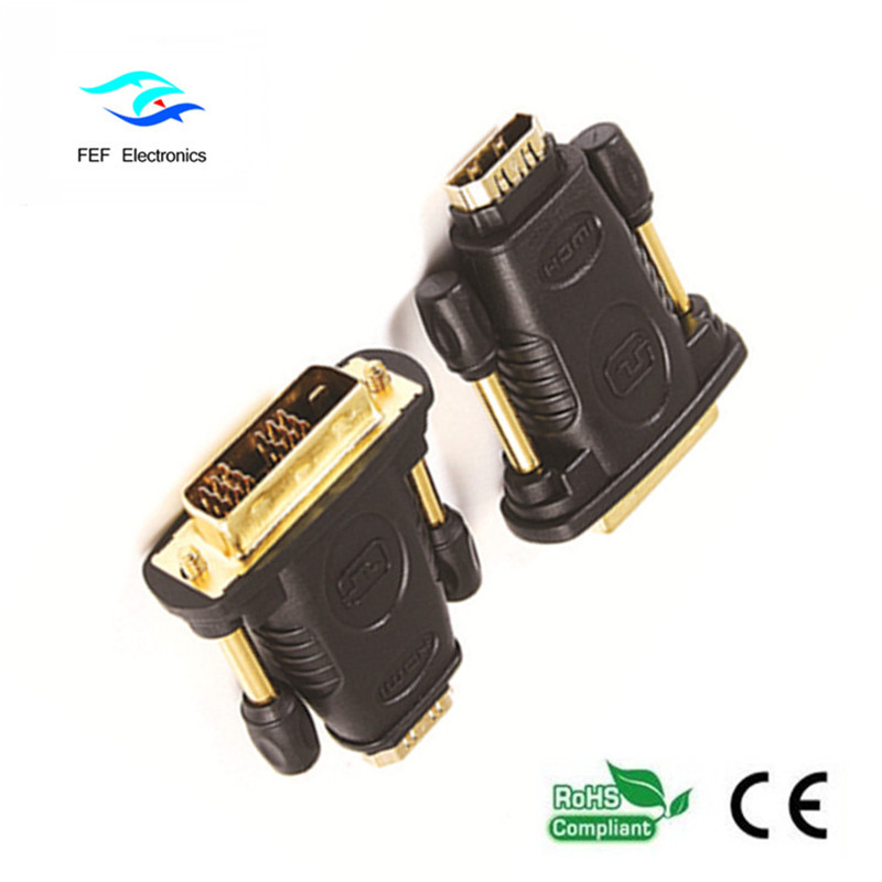 DVI (24 + 1) hane till HDMI hona adapter guld / nickel kod: FEF-HD-005
