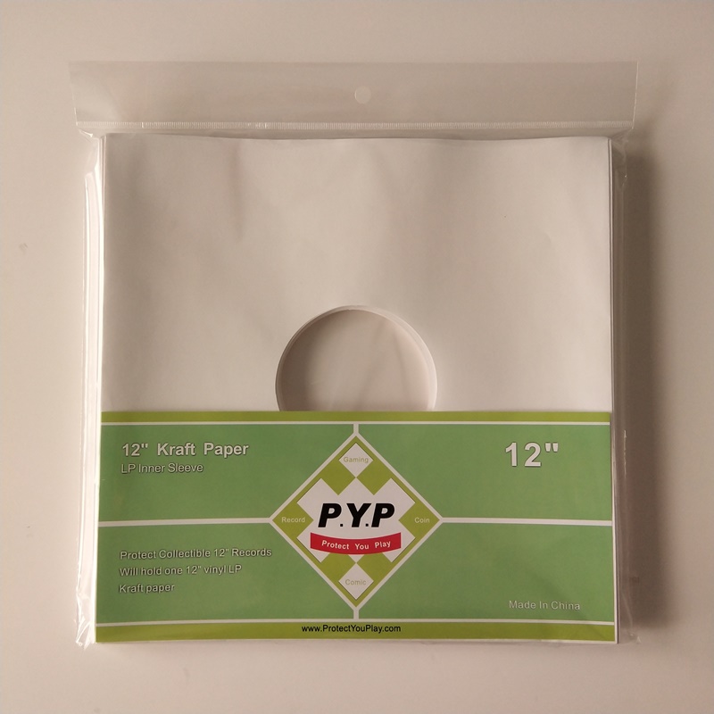 12 LP White Kraft Paper Record-ärmar med mitthål