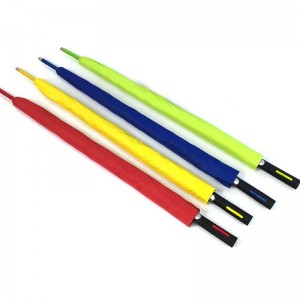 Anpassad färgglad fiberglasram lång handtag rak vindtät golfparaply