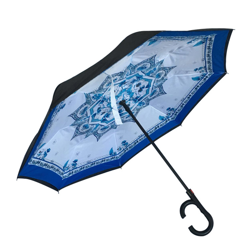2019 Marknadsföringsgåvor Auto open manul stäng specialutskrift speciellt regnvänd vindtät inverterat paraply