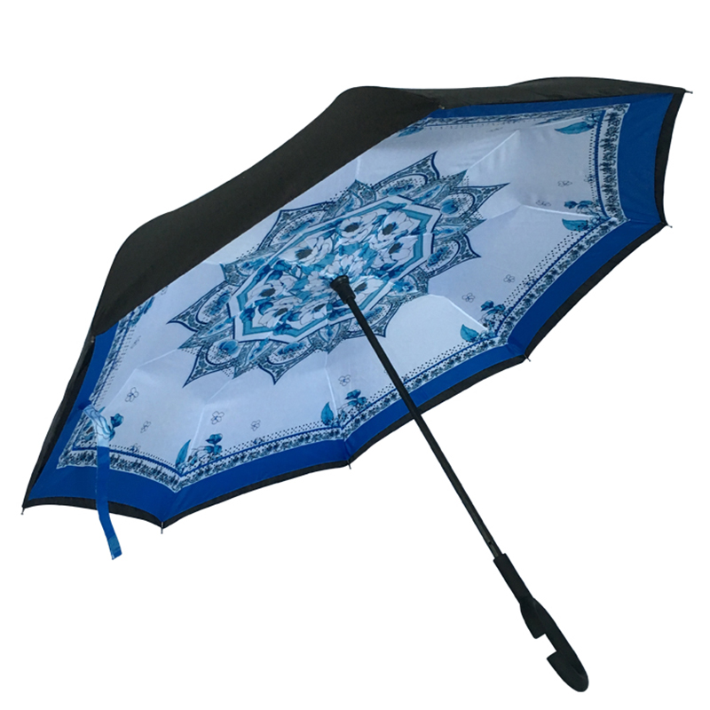 2019 Marknadsföringsgåvor Auto open manul stäng specialutskrift speciellt regnvänd vindtät inverterat paraply