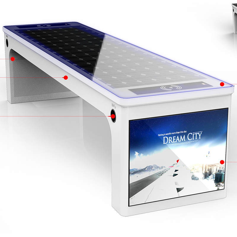 Solar Smart Park Bench med trådlös laddare och 4G Wifi Router