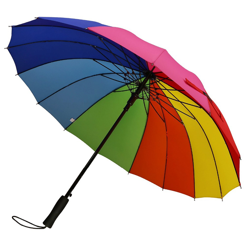 Partihandel regnbåge varor gåvor pongee tyg 16K rak automatisk regn paraply