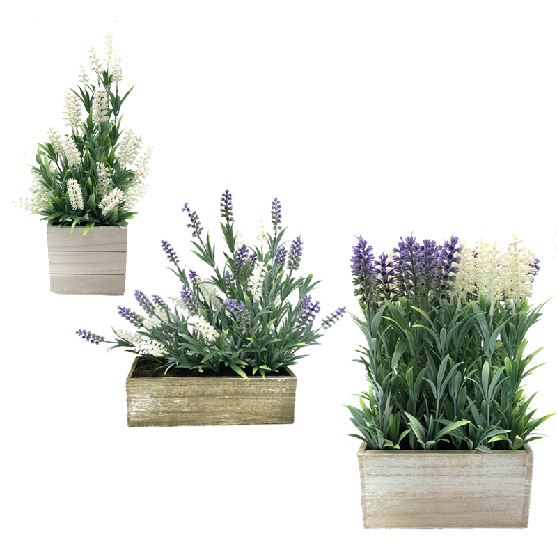 Konstgjord borddekoration Trä krukväxt Heminredning Lavendel blommor arrangemang