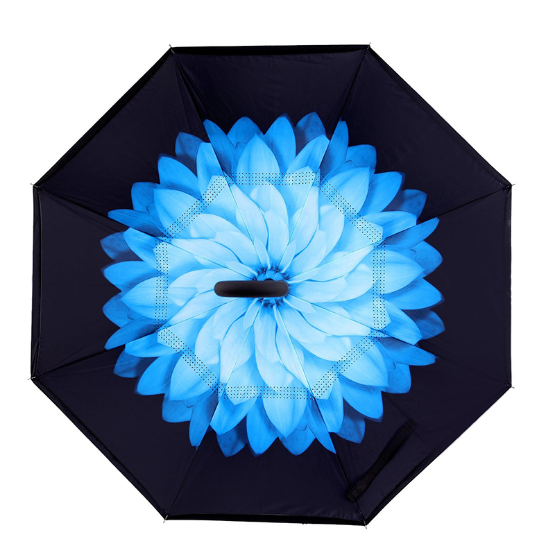 Glasfiber ram vindtät Print blomma populära regn paraply skräddarsydd omvänd
