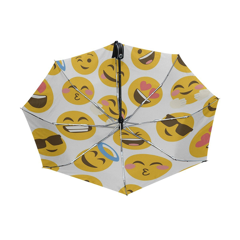 Underbar billigare anpassad utskrift Emoji helautomatisk paraply 3 hopfällbar