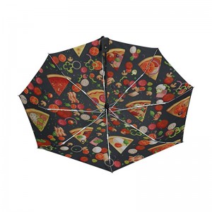 Pizza rolig utskrift PR-presentartiklar anpassad logotyptryck 3-faldigt automatiskt öppet och autostängt paraply