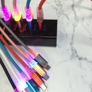 med LED Snabbladdning Rund USB-kabel för mikro USB, typ C, iPhone blixtladdning och synkronisering