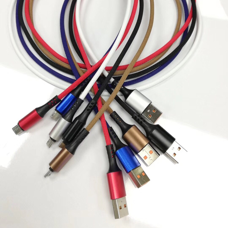 Snabbladdning Rundflätad mikro till USB 2.0 datakabel för mikro-USB, typ C, iPhone-blixtladdning och synk