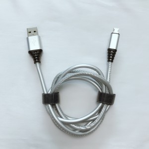 PU-läder Snabbladdning Rund USB-kabel för mikro-USB, typ C, iPhone-blixtnedladdning och synk