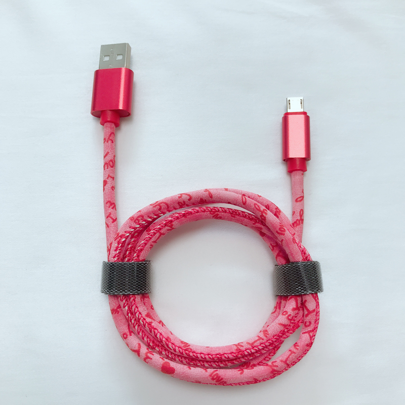 PU-läder Huvudbokstav snabbladdning Rund aluminiumskåp USB-kabel för mikro-USB, typ C, iPhone-blixtladdning och synk