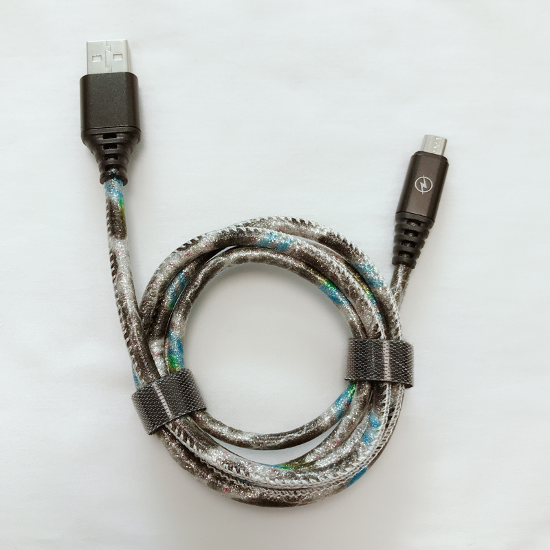 Lysande PU-läder Snabbladdning Rund aluminiumskåp USB-kabel för mikro-USB, typ C, iPhone-blixtladdning och synk