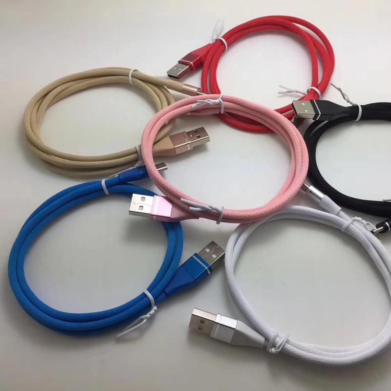 Färgglad flätad datakabel Snabbladdning Rund aluminiumskåp USB-kabel för mikro-USB, typ C, iPhone-blixtnedladdning och synk