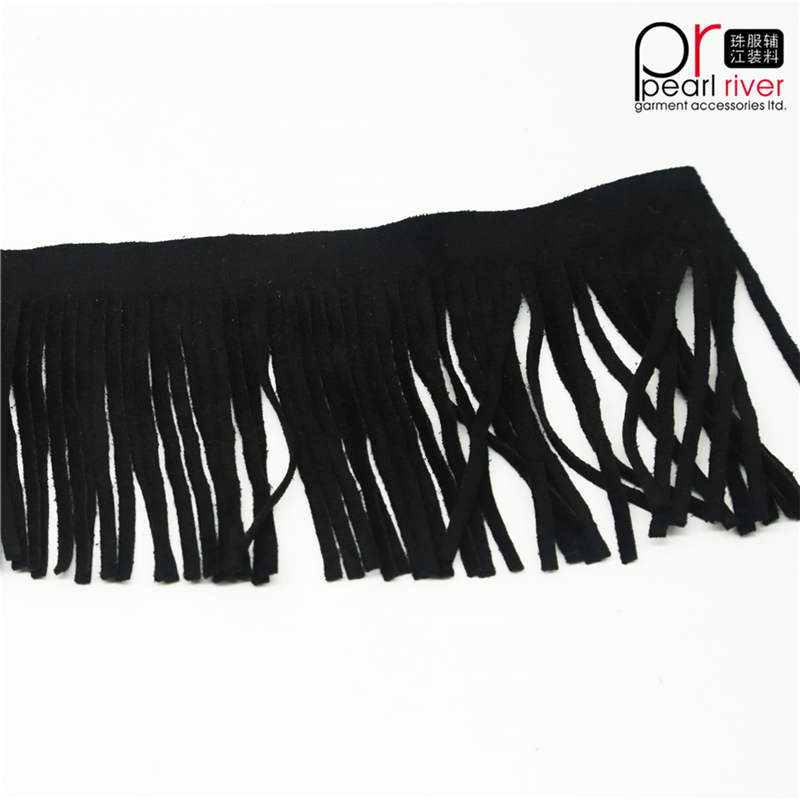 Hot Sale 20 cm svart färg Billigt långt mocka i konstläder Fringe