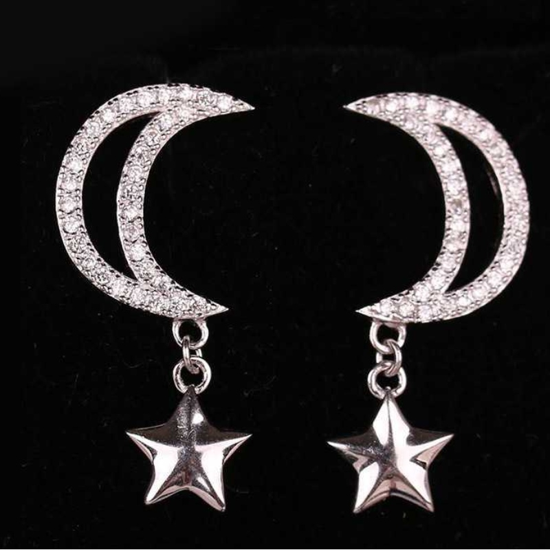 S925 Car Flower Tremella Ornament Star Moon Embedded Zircon Fashion örhängen