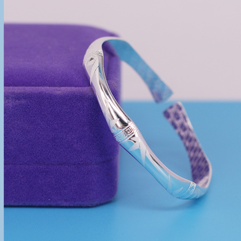 S999 klassisk enkel fot silver bambu knuttryck Armband utsökt snidade mönster öppet armband