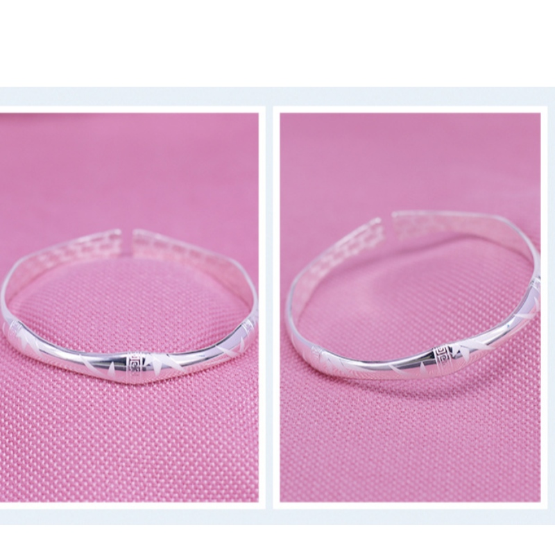 S999 klassisk enkel fot silver bambu knuttryck Armband utsökt snidade mönster öppet armband