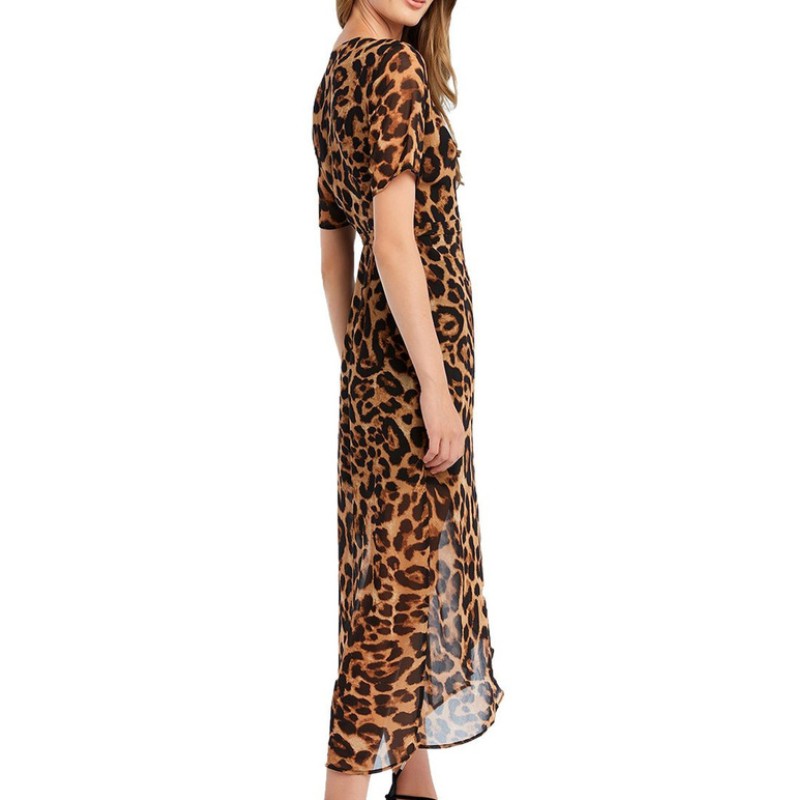 Hot sell lady fashion leopard print wrap long dress