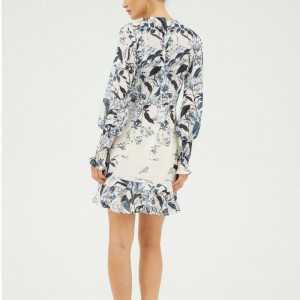 2022 Vanilj långärmad Mini Print Dress for Lady