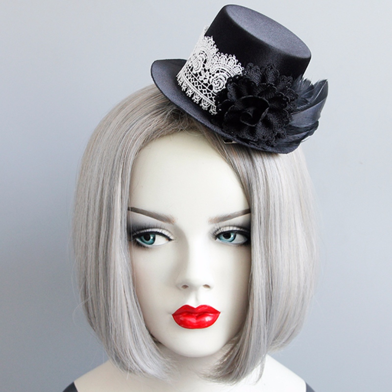 Gothic White Lace Svart Rose Top Mini Hat Halloween Accessory Hairclip J18811