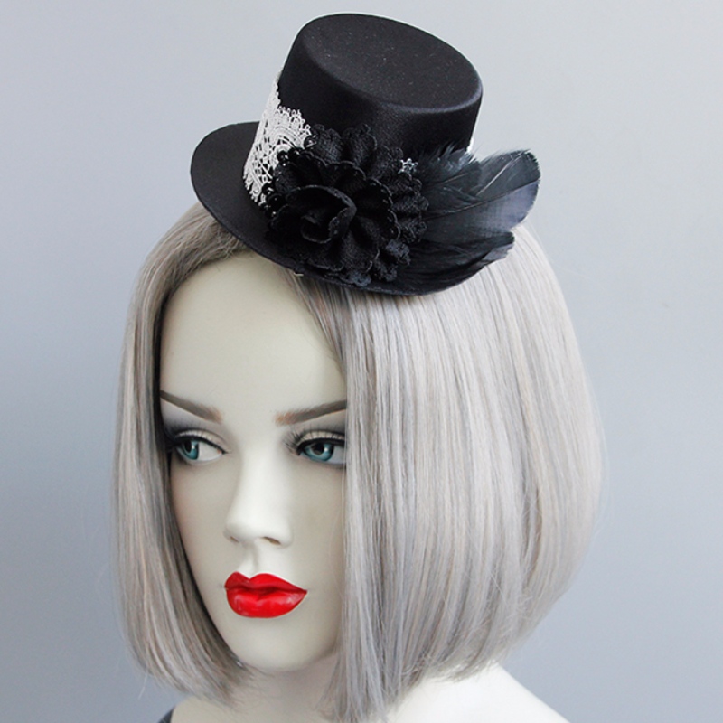 Gothic White Lace Svart Rose Top Mini Hat Halloween Accessory Hairclip J18811