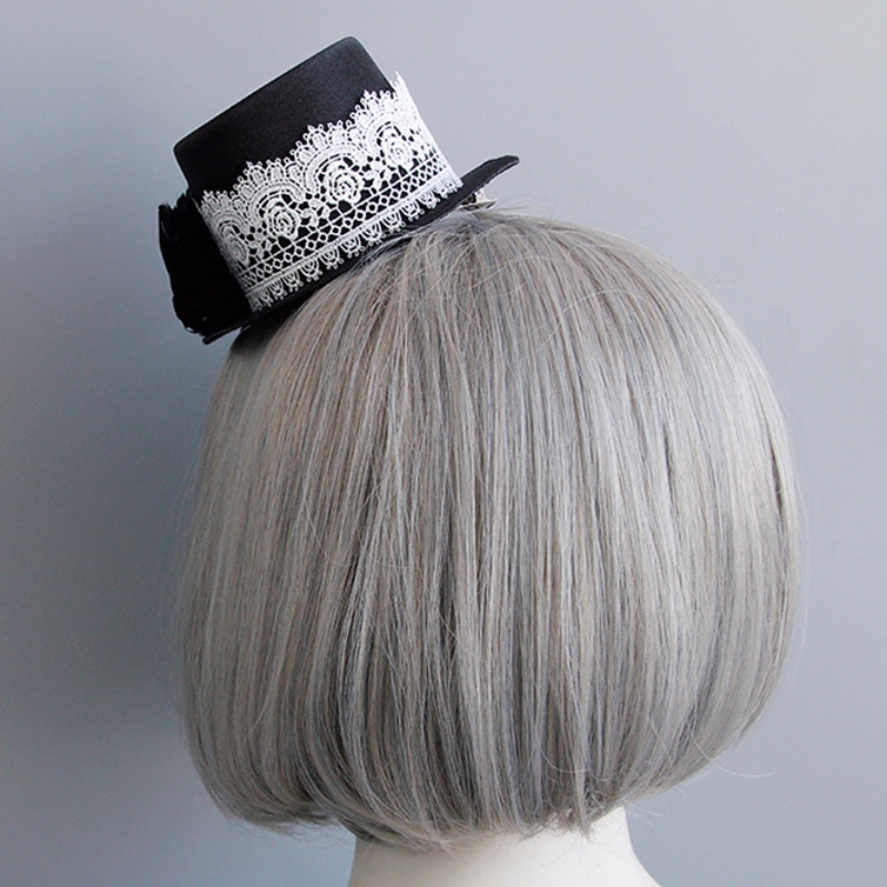 Gothic White Lace Svart Rose Top Mini Hat Halloween Accessory Hairclip J18811