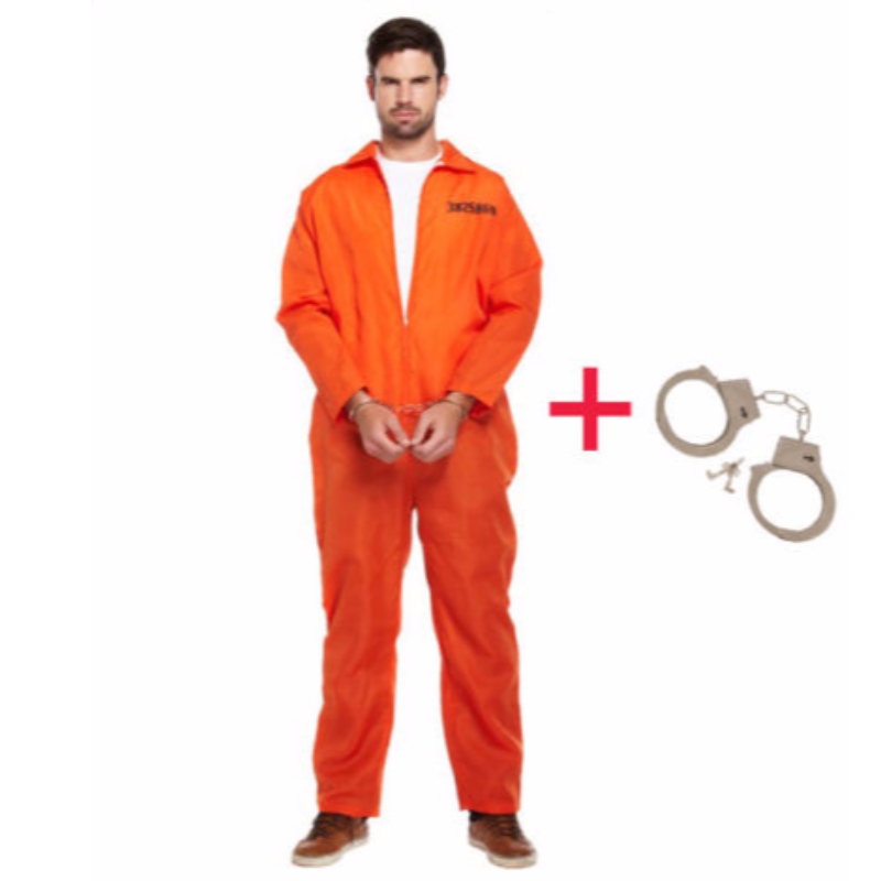 MENS PRISONER OVERALL ORANGE JUMPSUIT CONVICT STAG GÖR PARTY FANCY DRESS COSTUME