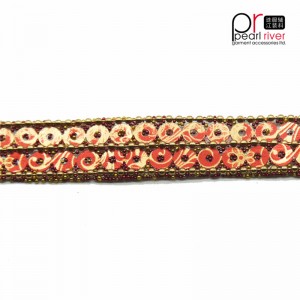 Nyligen pärlor trimning med dubbla sömnad orange paljetter