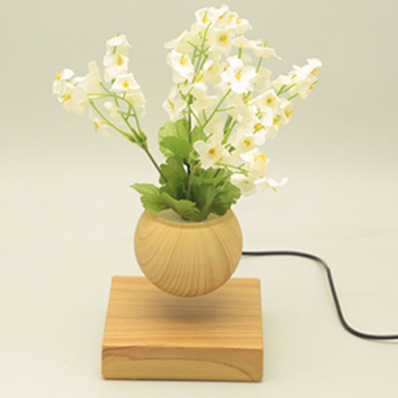 kvadratisk träbas magnetisk levitating flytande luft bonsai blomkrukare planterar PA-0707