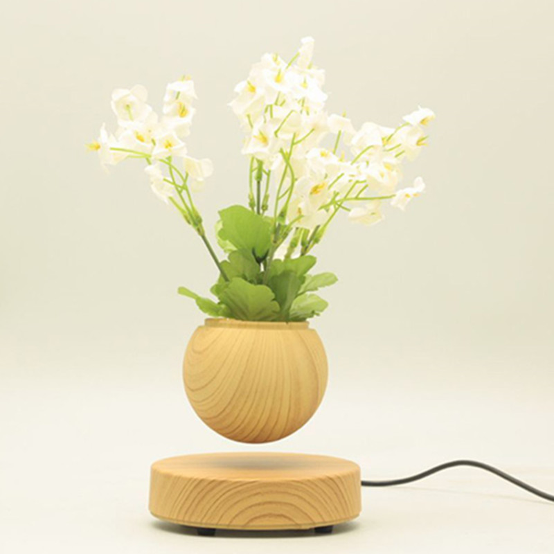 trä rund bas magnetisk levitating flytande luft bonsai damm potten potten