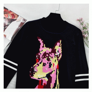 Senaste Hösten Vinter Långärmad Wolf Jacquard Women Tops Pullover Sweater