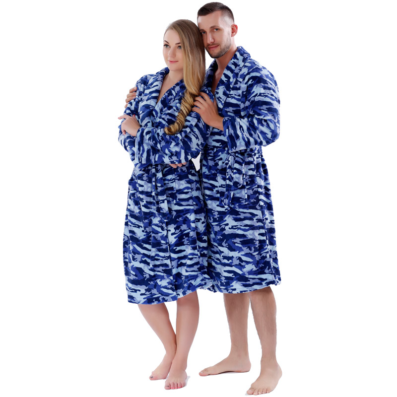 Vuxen Tryckt Fleece Robe Par Sängkläder