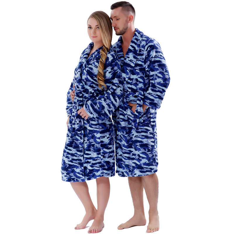 Vuxen Tryckt Fleece Robe Par Sängkläder