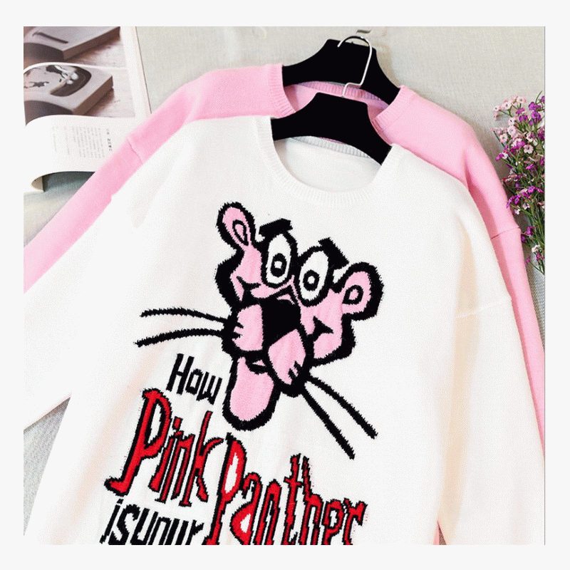 2019 Senaste tröja design Rosa Panther Jacquard Ladies Knit Sweater Dress