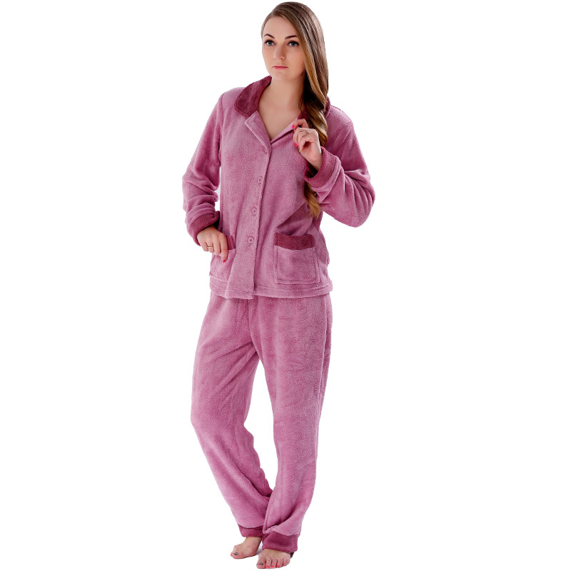 Kvinnor Solid Coral Fleece Adult Pajama