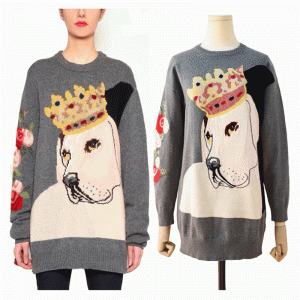 Custom Logo Lös American European Size Crown Dog Kvinnors Pullover Tröja Klänning