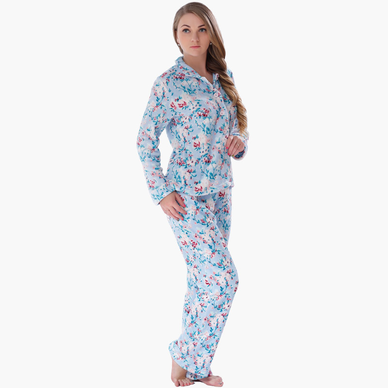 Kvinnor Trycks Coral Fleece Pajamas Set