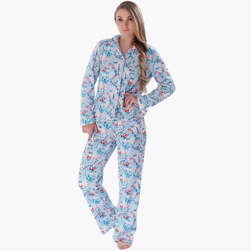 Kvinnor Trycks Coral Fleece Pajamas Set