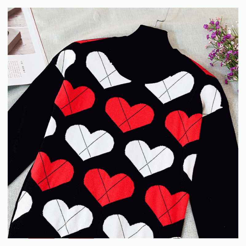 Custom Hearts Jacquard Ladies Tröjor Stickade