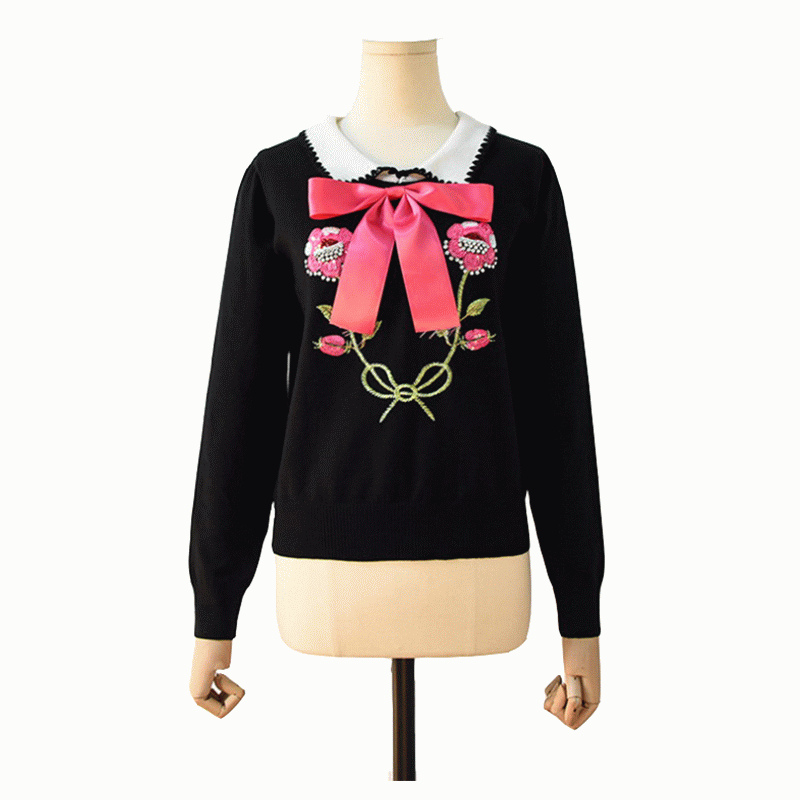 Damkläder Custom Flower Brodery Pullover Tröjor Stickade