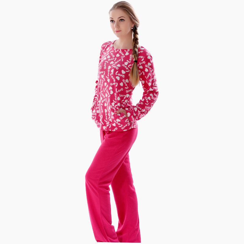 Kvinnor Tryckt Microfiber Fleece Pajamaset