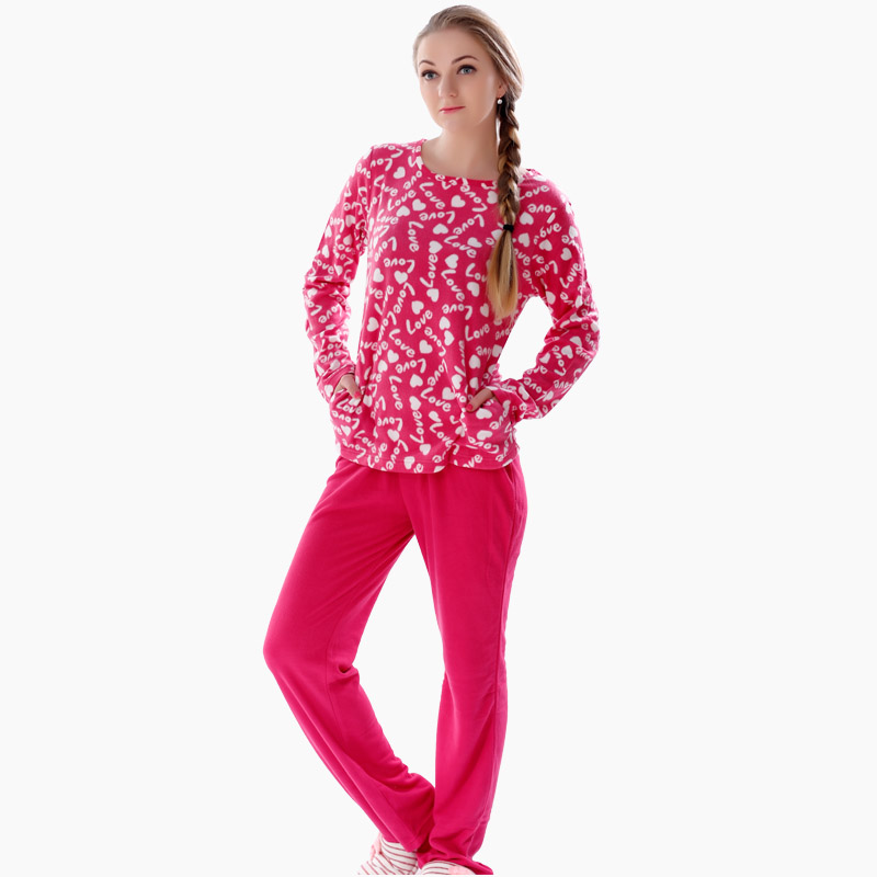 Kvinnor Tryckt Microfiber Fleece Pajamaset