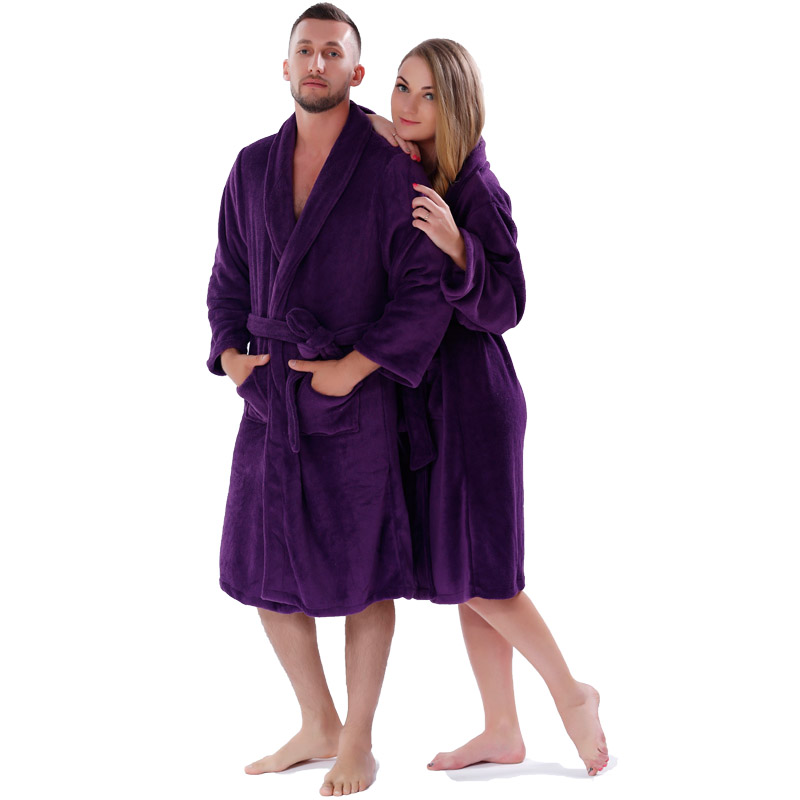 Vuxen Solid Color Fleece Robe Män Kvinnor Pajama Badrockar