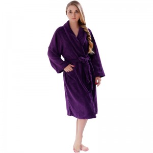Vuxen Solid Color Fleece Robe Män Kvinnor Pajama Badrockar
