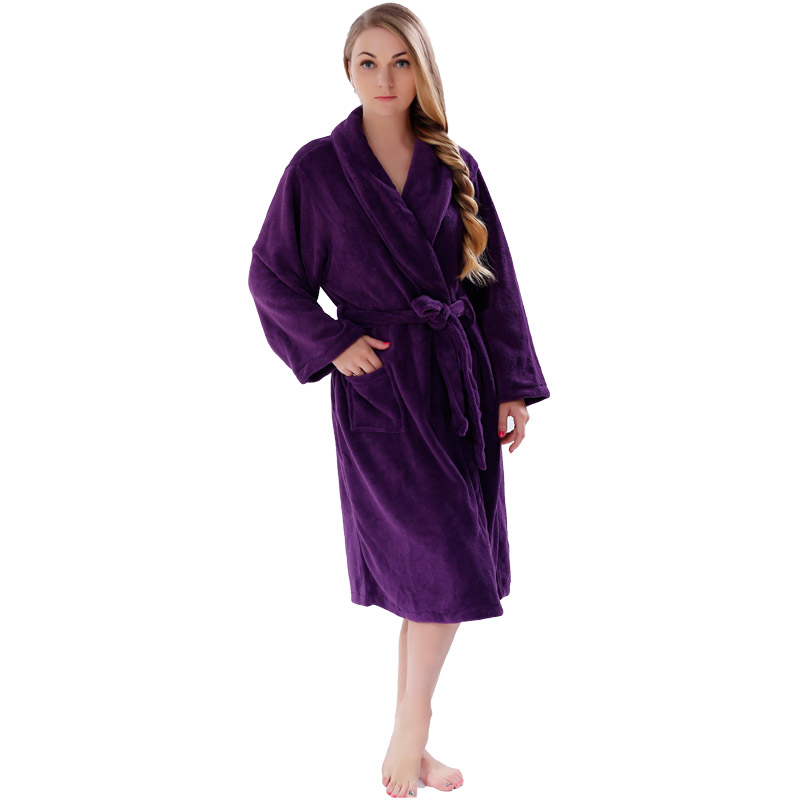 Vuxen Solid Color Fleece Robe Män Kvinnor Pajama Badrockar