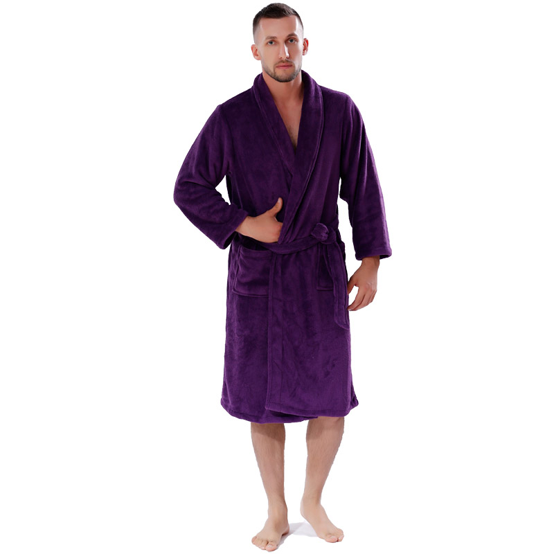 Vuxen Solid Color Fleece Robe Män Kvinnor Pajama Badrockar